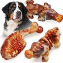 Dog Chew Toys for Aggressive Chewers,3 PCS Tough Dog Toys for Medium and Large Breed, Real Bacon Flavored Best Dog Toys to Keep Them Busy, Reduce Boredom, Hard Dog Bones for Teeth Cleaning (Yellow)