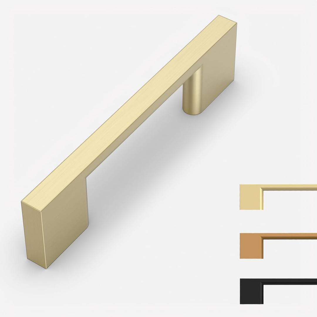 10 Pack Gold Cabinet Pulls - 3 Inch Brushed Gold Kitchen Handles for Dressers and Cabinets (3"/76MM Hole Center, Brushed Gold)