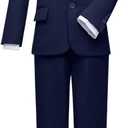 Visaccy Boys Formal Suit Slim Fit Dress Clothes Ring Bearer Outfit Tuxedo Suits, Adjustable Waist (14 Years, Blue Suit Blue Plaid Tie)