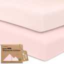 2 Pack and Play Sheets, Waterproof Mini Crib Sheets Fitted - 38x26 Organic Cotton Pack N Play Sheets for Graco Pack and Play Mattress, Playard Baby Crib Sheets,Neutral for Boy,Girl,Toddler(Mist Rose)
