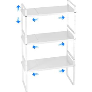 Expandable Cabinet Shelf Organizer, Stackable Kitchen Pantry Counter Storage, Adjustable Closet Cupboard Stand Rack Risers Spice Organization 80LBS Heavy Duty White 3 Pack