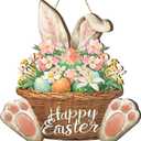 2 x Easter Front Door Hanging Decor Wreath with Bunny & Spring Flowers, Seasonal Easter Wall Sign Decorations for Porch, Entryway, Indoor & Outdoor Spring Home Decor