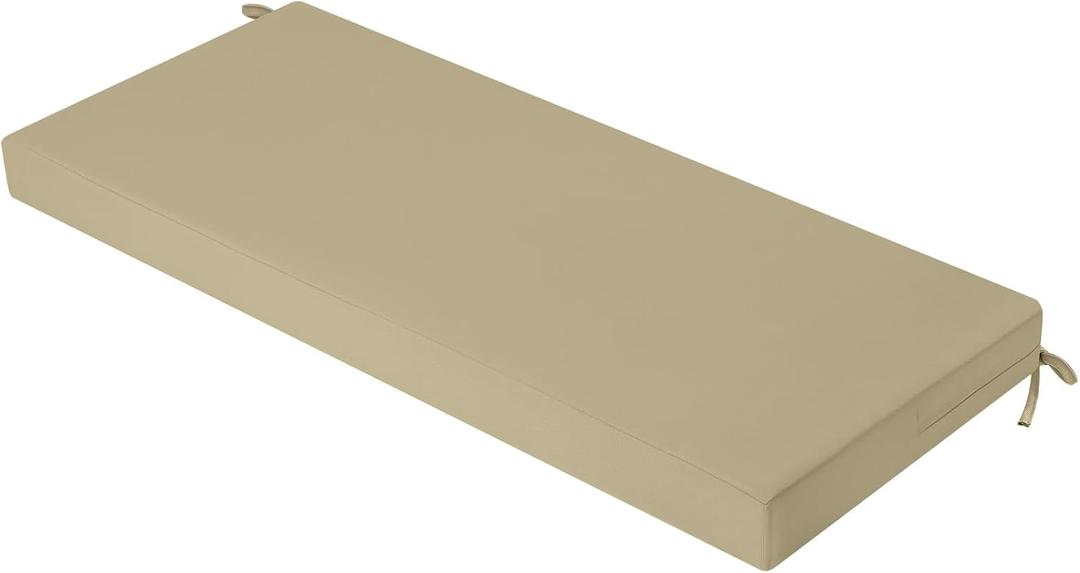 idee-home Outdoor Bench Cushion Waterproof, Bench Cushions for Outdoor Furniture, Patio Porch Swing Replacement Seat Pad with Ties for Garden Backyard, 42 x 18 Inch (Light Khaki)