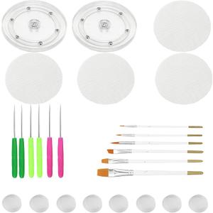 Cookie Decorating Kit Supplies Including 2 Acrylic Cookie Turntable 6 Cookie Scribe Needle 4 Silicone Mesh Mats 6 Cookie Decoration Brushes 8 Rubber Feet Bumpers (Number A)