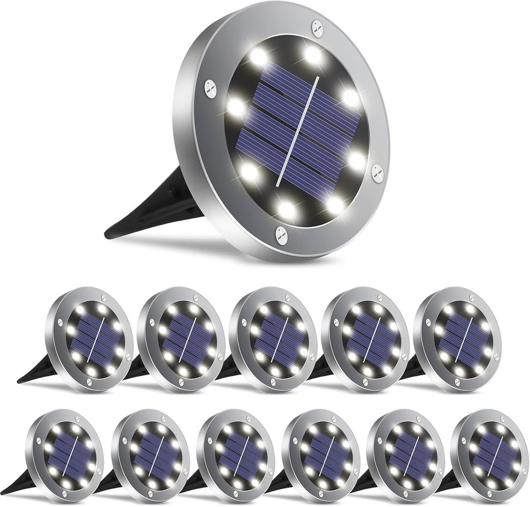 Solar Lights Outdoor 12 Pack, Solar Garden Outdoor Waterproof Pathway Lights Bright In-Ground Light Outdoor Lighting Decor for Lawn, Patio, Yard, Driveway, Step and Walkway White Light