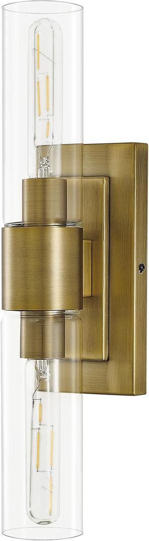 19 in Brass Wall Light for Bathroom,2-Light Glass Wall Sconce,Living Room Wall Mount Light,Retro Brass Interior Wall Sconce for Hallway,Bedroom,Mirror,Entryway,Doorway,E26 Base,Hardwired