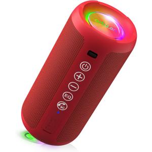Ortizan Portable Bluetooth Speaker: IPX7 Waterproof, 24W Loud Sound, Deep Bass, Bluetooth 5.3, LED Lights, Wireless Stereo Pairing, 30H Playtime, for Home/Outdoor/Party/Beach, Birthday Gift (Red)