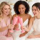 12 Pack Acrylic Champagne Flutes, 5.5 Oz Pink Wedding Toasting Glasses with Bows Drink Tags, Unbreakable Wine Drinking Goblet Champagne Stemmed Cups for Wedding Party Anniversary