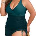 B2prity Women's Plus Size One Piece Swimdress Swimsuit Tummy Control Slimming Swim Dress Mesh Drawstring Skirted Bathing Suit (Blue, XXXL)