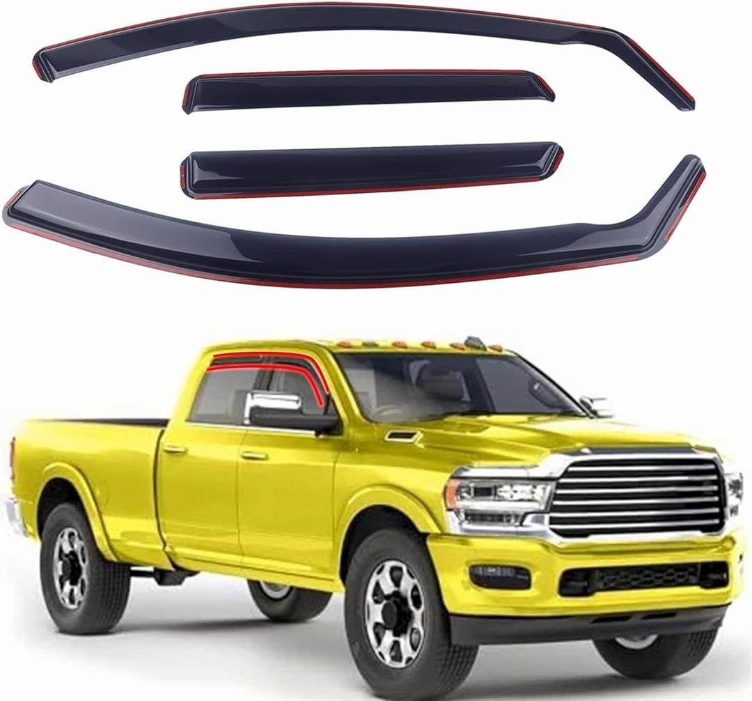 in-Channel Rain Guards 4-Piece Compatible with 2019-2025 Dodge RAM 1500 Crew Cab Window Visors Side Window Deflectors Vent Visor Shield Shade