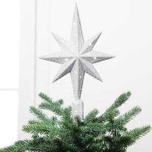Civaner 11" Bethlehem Star Tree Topper Silver Glitter Christmas Star Tree Topper Vintage Decorative Christmas Ornaments for Home Xmas Party Holiday Decor (Sliver)