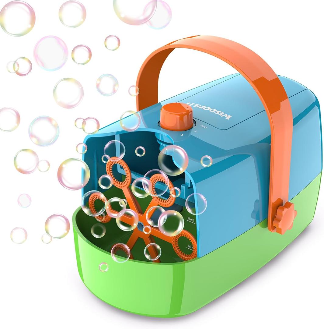 Bubble Machine, 3-in-1 Bubble Maker, Automatic Bubble Blower with 3 Bubble Wands, 8000+ Colorful Bubbles for Kids Toddlers, Operated by Plug-in or Batteries for Indoor Outdoor Birthday Party