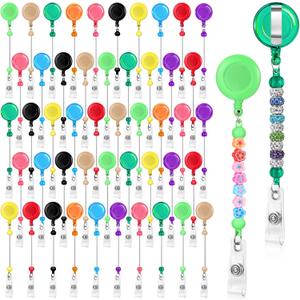 50pcs Beadable Badge Reels, Retractable Badge Reel with Belt Clip Beadable Items for Nurses Teachers Students Office Worker