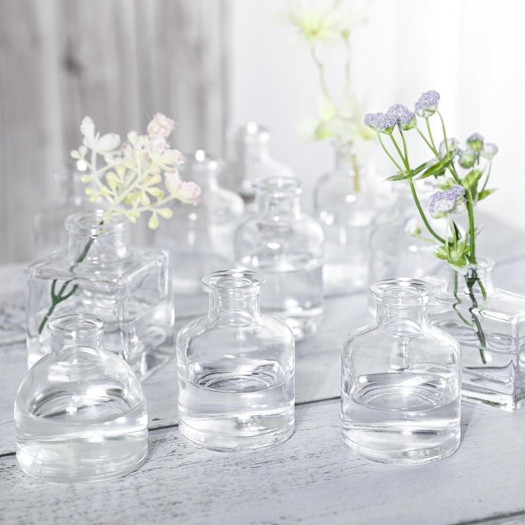 Small Mini Flower Vases - Set of 20 Clear Glass Bud Vases - Vintage Rustic Centerpieces for Weddings, Events & Home Dcor - Premium Quality, Timeless Designs (Clear)