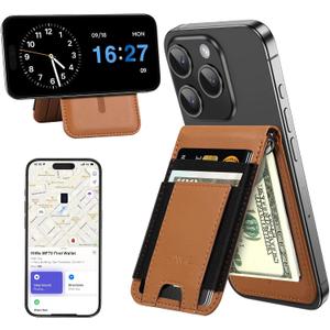 HiWe for MagSafe Wallet Find My: 9-Card Holder, Money Clip, RFID Blocking, Strong Magnet for iPhone 12-17 Series Brown