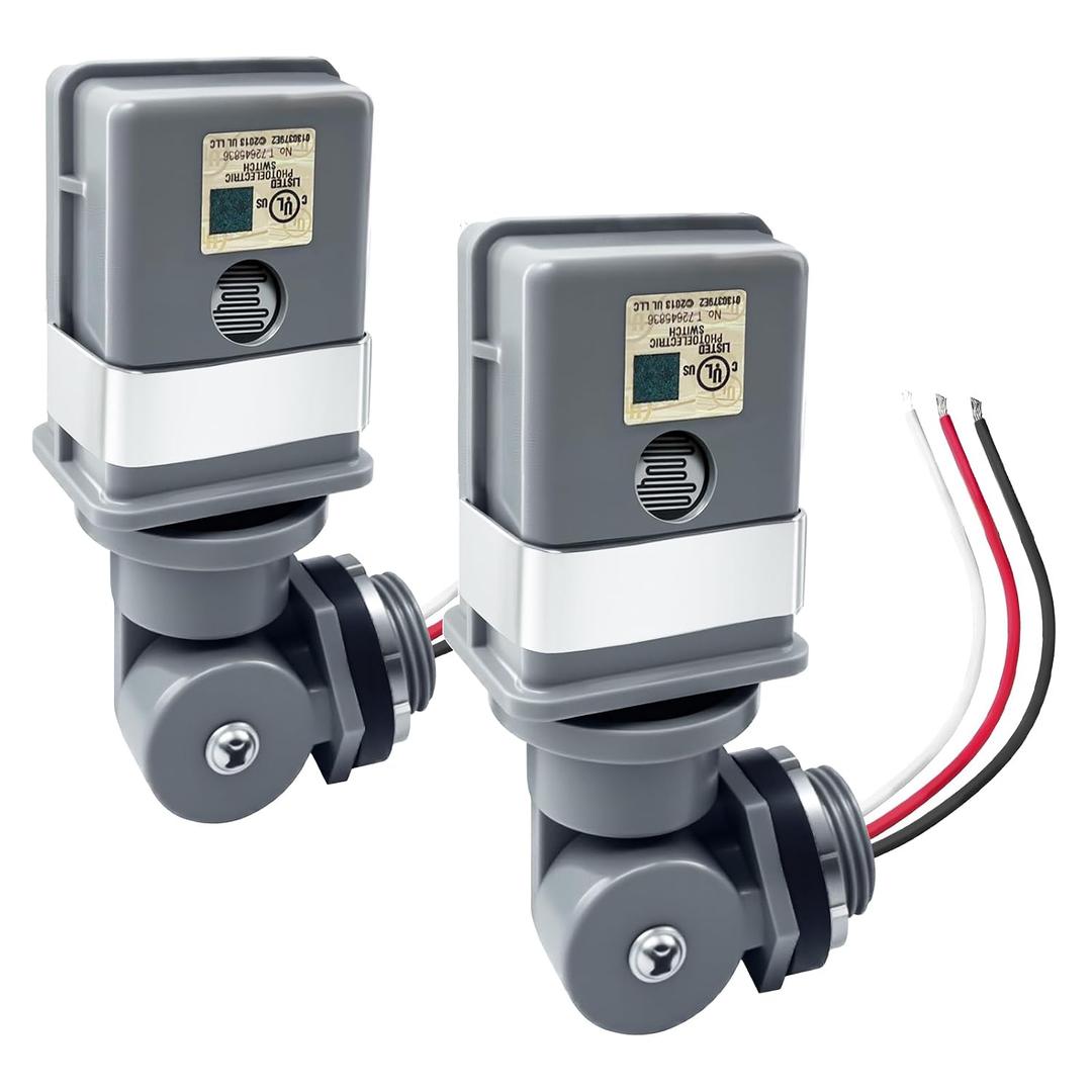 2 Pack Waterproof Photocell Sensors for Outdoor Lights, 120V AC 50/60Hz Photocells with 16-Gauge Wire & Swivel Mount, Dusk to Dawn Photoelectric Switch for Backyard, Barns & Outdoor Lighting