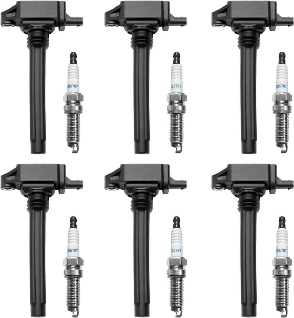 Ignition Coil & Spark Plugs Set of 6 Compatible with Chrysler 200 300 Town Country Dodge Charger Grand Caravan Ram Jeep Cherokee & More Replaces# UF648