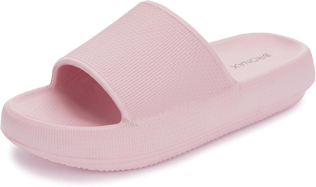 BRONAX Pillow Slippers for Women and Men | House Slides Shower Sandals | Cushioned Thick Sole (7.5-8.5 Women/6-7 Men, Pink)