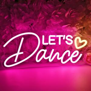 SYLHOME Let's Dance Led Neon Light Sign Heart Dance Studio Girls Bedroom Classroom Wall Sign Decor Kitchen Wedding Birthday Party Decor 15.75" X 7.28" USB