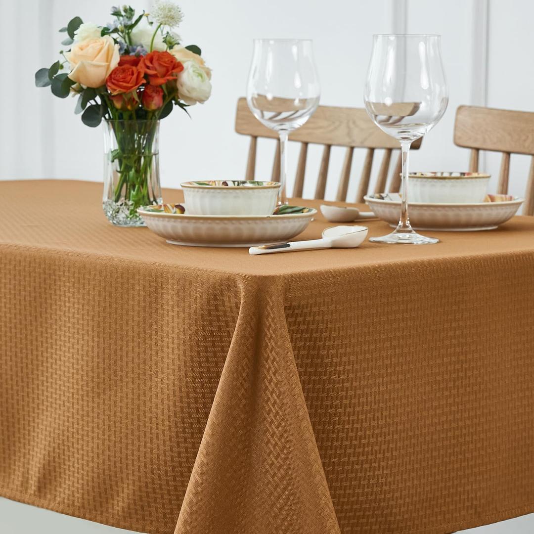 maxmill Fall Tablecloth Waterproof Spillproof Wrinkle Resistant Soft Weaved Texture Design Table Cloth for Harvest Thanksgiving Dinner Parties Indoor and Outdoor Use, Square 52 x 70 Inch, Amber