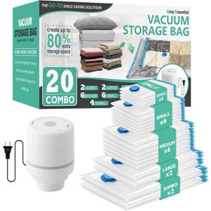 Cozy Essential 20 Pack Vacuum Storage Bags with Electric Pump, Vacuum Seal Bags for Clothing, Pillows, Blanket Bedding Comforters