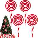 Soaoo 4 Pcs 12 Inch Large Christmas Candy Cane Ornaments Wooden Peppermint Lollipop Christmas Picks for Tree Red White Candy Picks Hanging Ornaments for Xmas Tree Holiday Party Home Vase Decorations