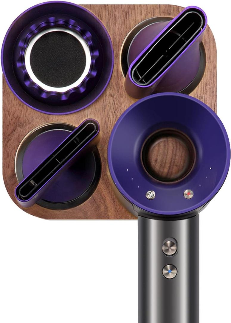Wood Wall Mount Holder for Dyson Hair Dryer, Wood + Metal Wall Bracket Frame for Dyson Supersonic Hair Dryer. (Walnut) (Brown)