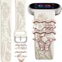 Wildflower Engraved Bands Compatible with Fitbit Sense 2, Versa 4/3, Sense Band with Charms, Soft Silicone Replacement Wristbands Strap with Cute Decorative Rings Accessories for Women (Starlight Band + Rosegold Butterfly Charms)