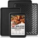 Cookie Sheets for Baking with Cooling Rack Set of 4, 0.8mm Thick Heavy Duty Nonstick Baking Sheets for Air Fryer, Half/Quarter/Jelly Roll Pans for Oven, Oven Trays with Diamond Texture