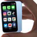 Mini Phone Unlocked World's Smallest 3.0" HD Touch Screen Mini Smartphone Android Compact Mobile Phone for Kids &Students Cell Phone with Quad-Core Dual SIM Face lD2GB+16GB Blue