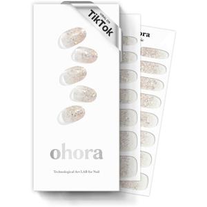 ohora Semi Cured Gel Nail Strips (N Sparkle Glam) - Nude, Glitter, Works with Any UV/LED Lamps, Salon-Quality, Long Lasting, Easy to Apply & Remove - Includes 2 Prep Pads, Nail File & Wooden Stick