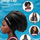 Extra Large Swim Cap for Adult Women Men - Swim Cap for Long Hair, Braids, Dreadlocks, Weaves, Curls & Afros - Black Silicone Swimming Cap, Gifts for Swimmers