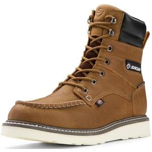 SUREWAY Men's 8" Waterproof Soft Toe Work Boots,Construction Industrial Safety Boot,Breathable Leather with Moc Toe,Slip Resistant Wedge Outsole and Comfort Insole,EH Rated,Lace Up 8.5