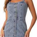 Allegra K Button Down Denim Dress for Women's Summer 2025 Sleeveless Sweetheart Neck Jeans Dresses (Large, Grey Blue)
