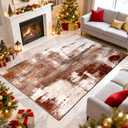 Modern Abstract Rug, Soft Faux Wool Carpet, Non-Slip & Easy to Clean Rug, Suitable for Bedroom, Dining Room,Office Home Decoration,Modern Minimalist Style Rugs (Brown,5' x 7' (Rectangular))
