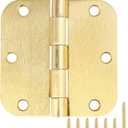 Door Hinges Satin Brass 3.5 Inch x 3.5" Interior Gold Door Hinges for Doors 18 Pack Brushed Brass Door Hinge 3-1/2" Rounded 5/8" Radius Corners Bedroom Residential Standard Indoor Door Hardware Hinge