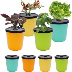 Kratky Method Hydroponic Planter Kit, 8 Hydroponic Planter Plus 24 Growing Sponges for Herbs, Hydroponic Mini Buckets for Windowsill Herb Garden, Hydroponic Growing System for Vegetables