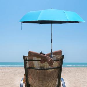 Beach Chair Umbrella with Clamp, Portable Clip on Umbrella for Outdoor Chairs, Adjustable UPF50+ Sun Shade Umbrellas for Beach Patio Travel Camping Wheelchair Golf Cart, Small 40inch with Storage Bag (Blue)