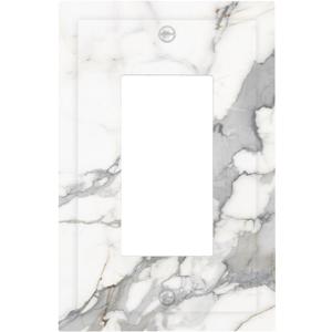 Gray White Marble 1 Gang Single Rocker Decorative Electrical Wall Plate Light Switch Cover Grey Outlet Faceplate Switchplate Receptacle Cover For Kitchen Home Office Room
