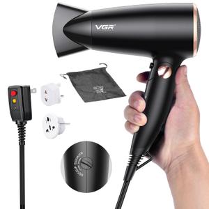 VGR Dual Voltage(100~250V) Travel Hair Dryer with European Plug Adapter for International Travel, Portable Hair Dryer with Concentrator Nozzles