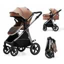 2-in-1 Convertible Baby Stroller, 0-36M Reversible Fully Reclining Seat, One-Hand Fold, All-Wheel Suspension, 5-Point Harness, Khaki