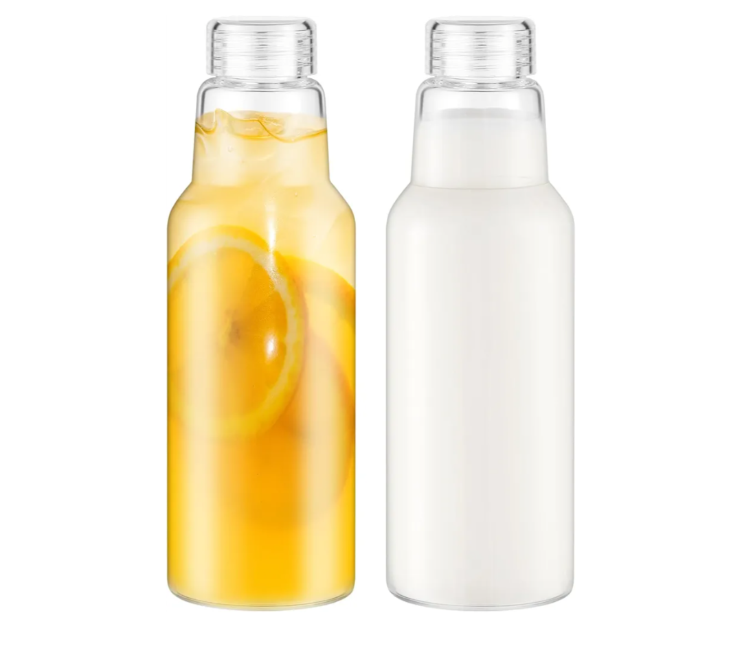 34 Oz Glass Juice Bottles with Lids, Glass Bottles, BPA Free, Borosilicate Glass for Juicing, Smoothies, Infused Water, Beverage Storage, Shaker Bottles (2 Pack)