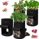 4-Pack 15-Gallon Grow Bags with 2 Flaps and Reinforced Handles,Non-Woven Potato Grow Bags, Heavy-Duty Thickened Aeration Fabric Pots for Potatoes, Tomatoes, Flowers, and Vegetables