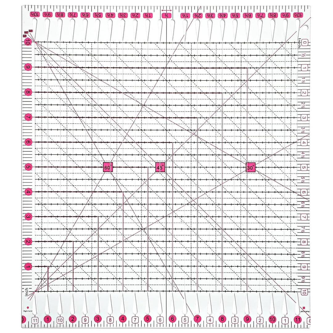 Quilting Ruler for Precise Fabric Cutting, 11.5 x 10.5 Inch Slotted Ruler for Quilting and Sewing, Acrylic Quilt Strip Cutting Tool with 22 Grooves, Pink