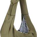 Dog Carrier Sling - Reversible Puppy Carrier Purse with Storage Pocket, Hand-Free Dog Sling Carrier for Carry Small Dogs and Cats, Travel Safety Harness, Dog and Cat Harness (Green)