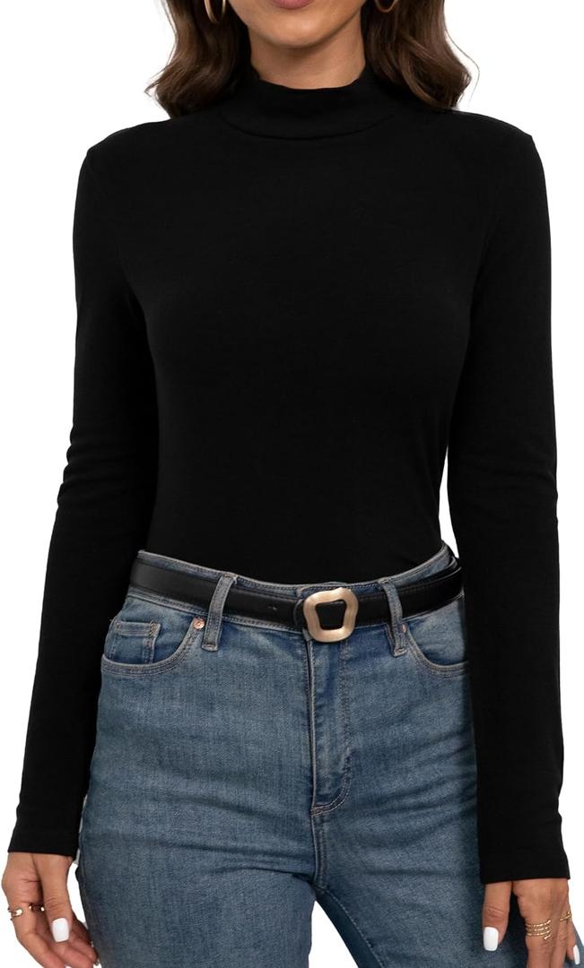 Women's Mock Turtleneck Lightweight Thermal Base Layer Tops (Black, S)