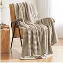 MIULEE Linen Throw Blanket 3D Ribbed Jacquard Fleece Flannel Velvet Plush Decorative Bed Blanket, Super Soft, Lightweight, Warm and Cozy for Couch Sofa