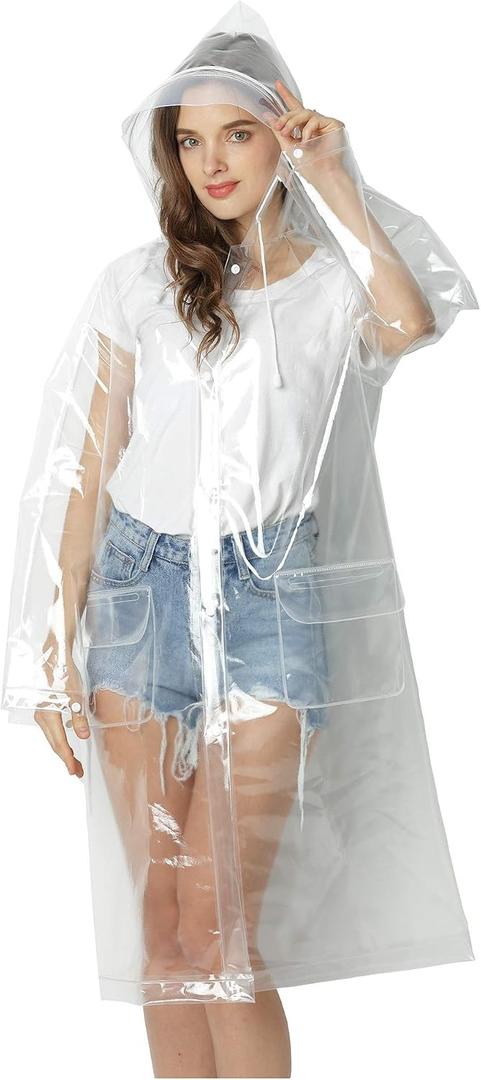 Freesmily Transparent Long Raincoat Waterproof EVA Rain Jacket for Women Men with hood (Transparent - Standard, L)