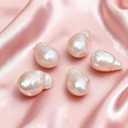 5pcs 14-25mm Teardrop Baroque Pearl Beads, Drop Shape Freshwater Pearls for Dangle Earrings, Pendants, DIY Jewelry Making (Beige White)