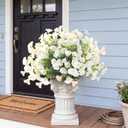 Artificial Flowers for Outdoors 12 Bundles Realistic Faux Plants UV Resistant Fake Silk Morning Glory with Eucalyptus for Front Door Planter Patio Porch Outside Spring Summer Decoration (White)